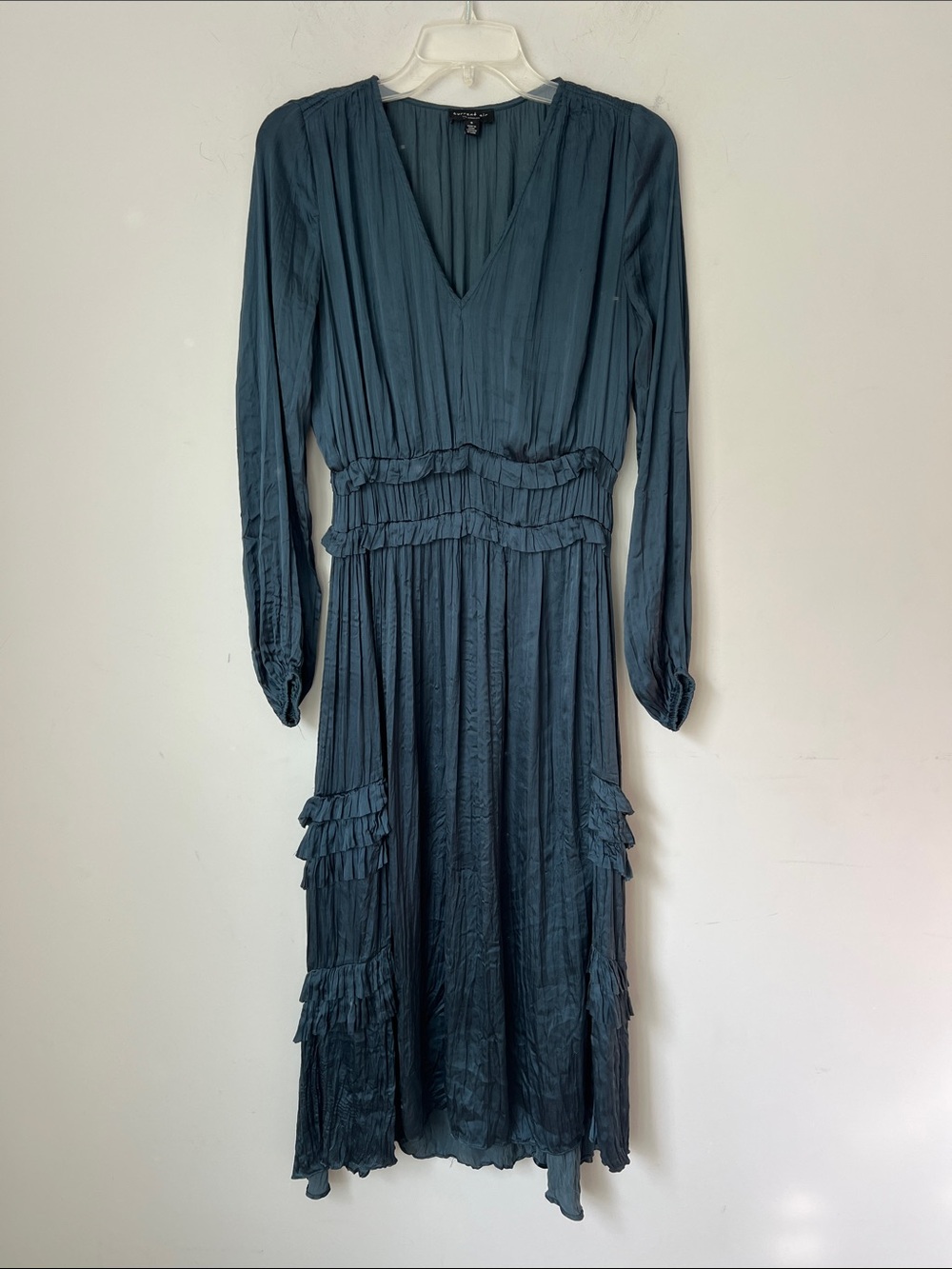 Current Air Los Angeles women’s green ruffle long sleeve dress, size Small ➕